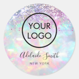 Uw logo op faux glitter opal ronde sticker