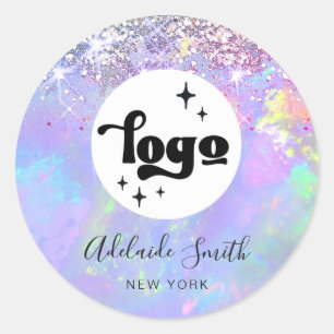 Uw logo op faux glitter opal ronde sticker