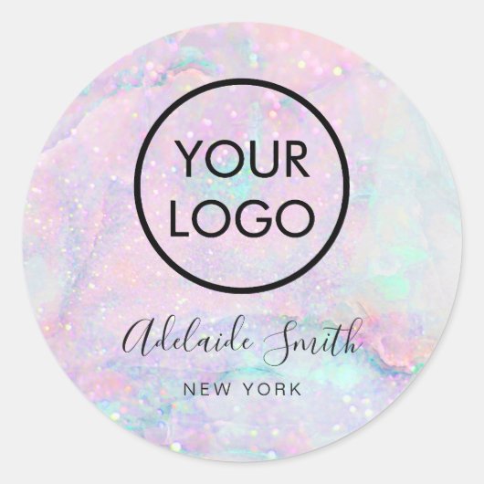 Uw logo op pastelmarmer ronde sticker (Voorkant)