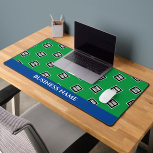 Uw logo patroon, bedrijfsnaam, blauw en groen bureaumat
