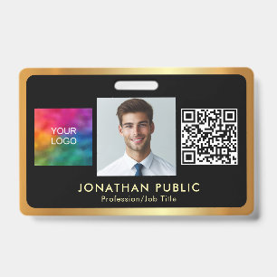 Uw Logo QR-code Personeelsfoto Zwart & Goud Badge