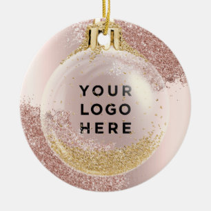 Uw Logo roze glitter drijft feminine Feestdagen Keramisch Ornament