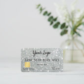 Uw Logo Silver Glitter-look-creditcard Visitekaartje (Staand voorkant)