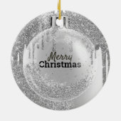 Uw Logo Silver Glitter stuurt kerstbal Keramisch Ornament (Achterkant)