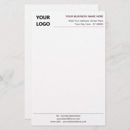 Uw Logo-tekst Business Stationery Paper Sjabloon Briefpapier (Voorkant / Achterkant)