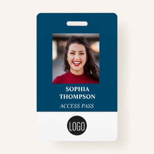 Uw Logo werknemer Naam Fotobalk Code Blauw Badge (Voorkant)