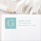 Uw monogram, blauw wit retour adreslabel etiket (Insitu)