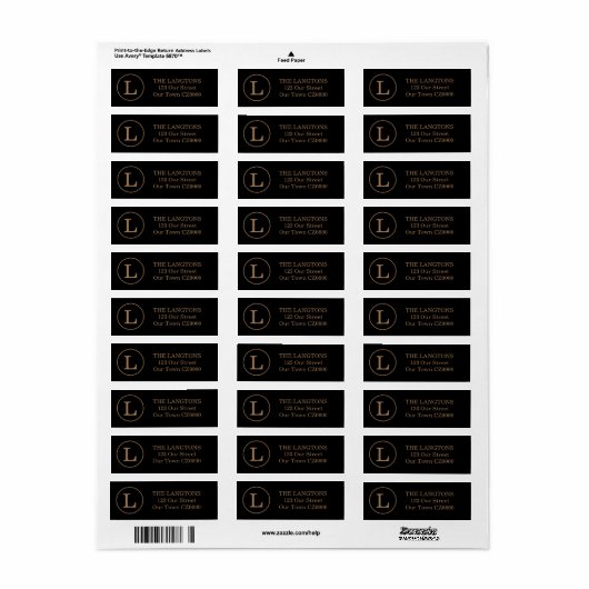 Uw Monogram Classic Zwart en Goud Etiket (Full Sheet)