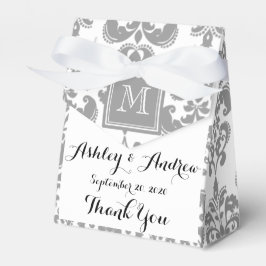 Uw monogram, grijs Damascus Patroon 2 Bedankdoosjes