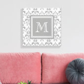 Uw monogram, grijs Damascus Patroon 2 Canvas Afdruk (Insitu (Woonkamer))