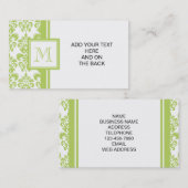 Uw monogram, lichtgroen Damaspatroon 2 Visitekaartje (Voorkant / Achterkant)