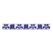 Uw monogram, Navy Blue Damask Pattern 2 Lint (Voorkant)