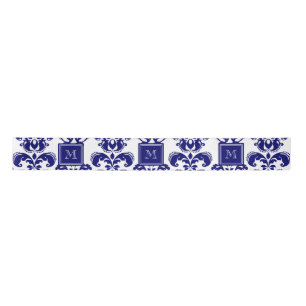 Uw monogram, Navy Blue Damask Pattern 2 Lint