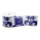 Uw monogram, Navy Blue Damask Pattern 2 Lint (Spoel)