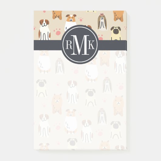 Uw monogram | Puppies en poten Post-it® Notes (Voorkant)