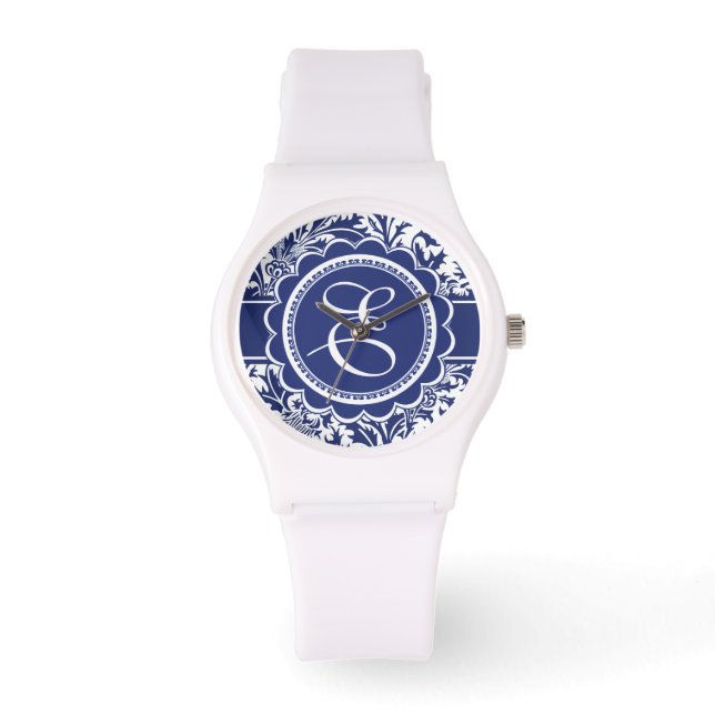 Uw Monogram William Morris Blue en White Horloge (Voorkant)