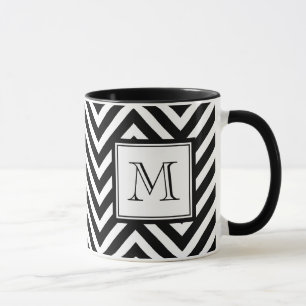 UW MONOGRAM, ZWARTE CHEVRON MOK
