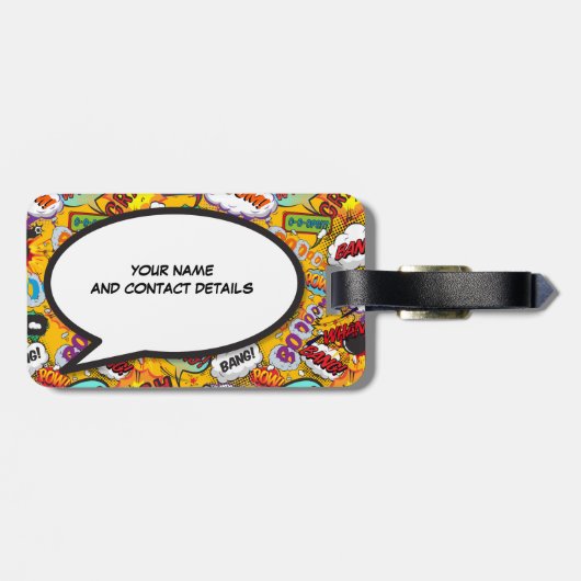 Uw naam en bericht spraakballon Fun Retro Bagagelabel (Achterkant horizontaal)