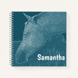 Uw naam Modern Paard Wit op Blauw Groen Turquoise Notitieboek