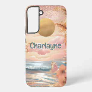Uw naam op een gouden zonsopgang op het strand samsung galaxy hoesje