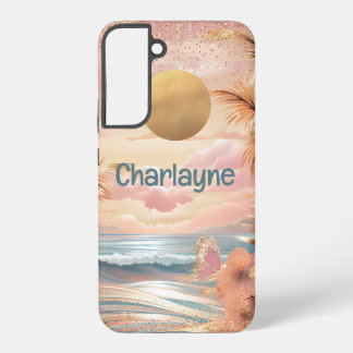 Uw naam op een gouden zonsopgang op het strand samsung galaxy hoesje