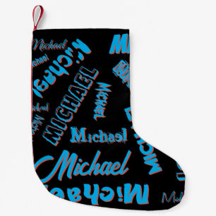 Uw naam patroon monogram blauwe rode zwarte kleur kleine kerstsok