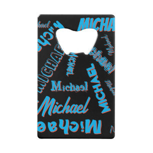 Uw naam patroon monogram blauwe rode zwarte kleur kredietkaart flessenopener