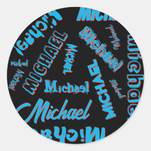 Uw naam patroon monogram blauwe rode zwarte kleur ronde sticker