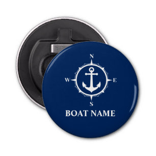 Uw naam van de boot compass Anchor Blue Button Flesopener