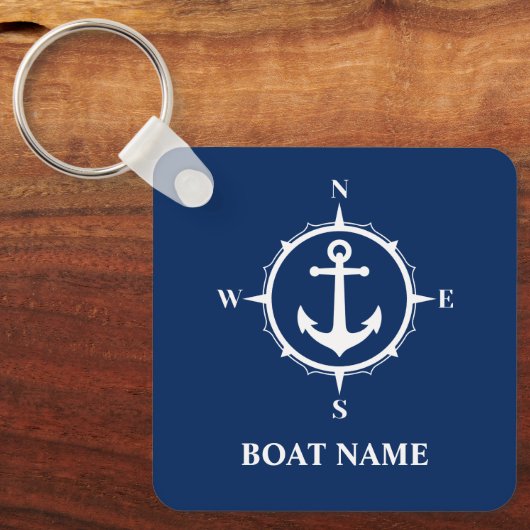 Uw naam van de boot compass Anchor Blue Sleutelhanger (Voorkant)