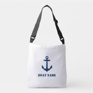 Uw naam van de boot Nautical Blue Anchor Crossbody Tas