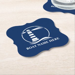 Uw naam van de boot of Klassieke vuurtoren van de  Kartonnen Onderzetters