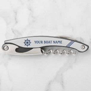 Uw naam van het schip Scheepswiel Helm Blue White  Kurkentrekker
