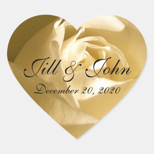 Uw namen, uw datum, crème Roos Bewaar de datum Hart Sticker (Voorkant)