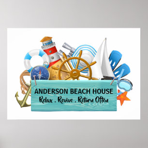 Uw Nautical - Beach House Sign Poster
