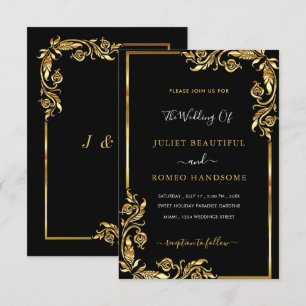 Uw ontwerp Black Gold Wedding Invitation Sjabloon