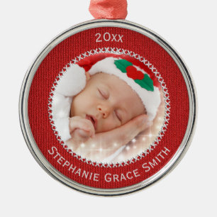 Uw Photo Red Knit Pattern Afbeelding Lijst Metalen Ornament