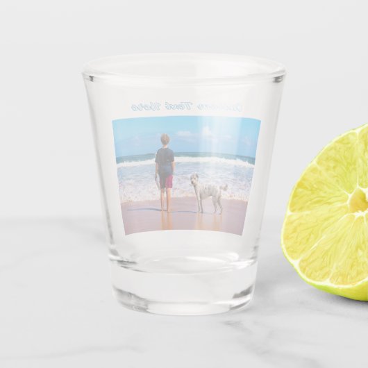 Uw Photo Shot Glass Gift met aangepaste tekstnaam Shot Glas (Achterkant)
