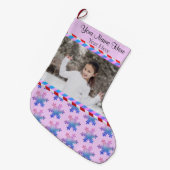 Uw Pic/Text Pink Blue Stripes Glitter Snowflake Grote Kerstsok (Voorkant (Hangend))