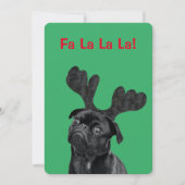 Uw Pug Dog Foto met Digitale Antlers Groen Feestdagenkaart (Voorkant)