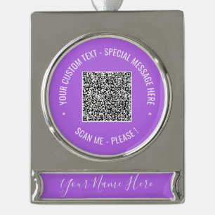 Uw QR-code Aangepaste tekst Naam Kerst Ornamenten Verzilverd Banner Ornament