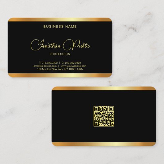 Uw QR-code Aangepaste tekst Zwart & Goud Visitekaartje (Voorkant / Achterkant)
