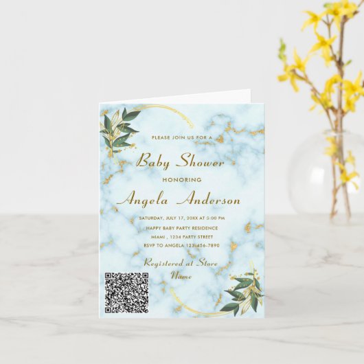 Uw QR Code Baby shower Invitation Sjabloon (Gele Bloem)