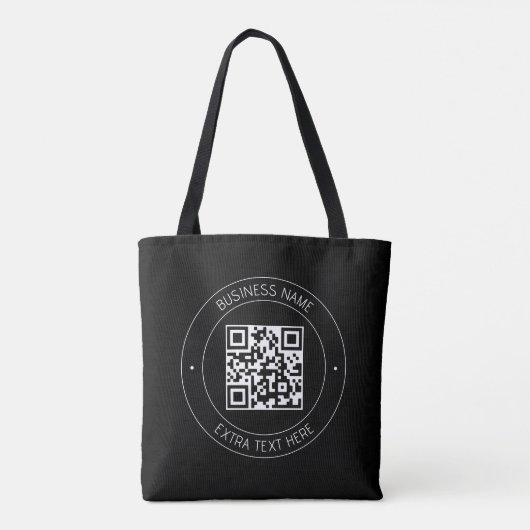 Uw QR-code & bewerkbare tekst | Zwart-wit Draagtas (Achterkant)