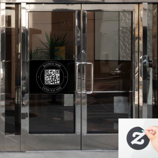 Uw QR-code & bewerkbare tekst | Zwart-wit Raamsticker (Kantoordeur)