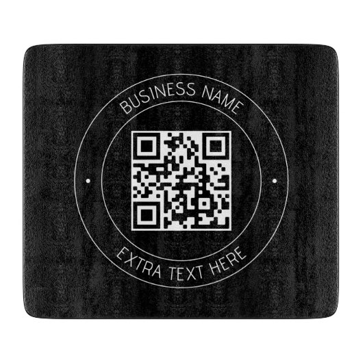 Uw QR-code & bewerkbare tekst | Zwart-wit Snijplank (Voorkant)