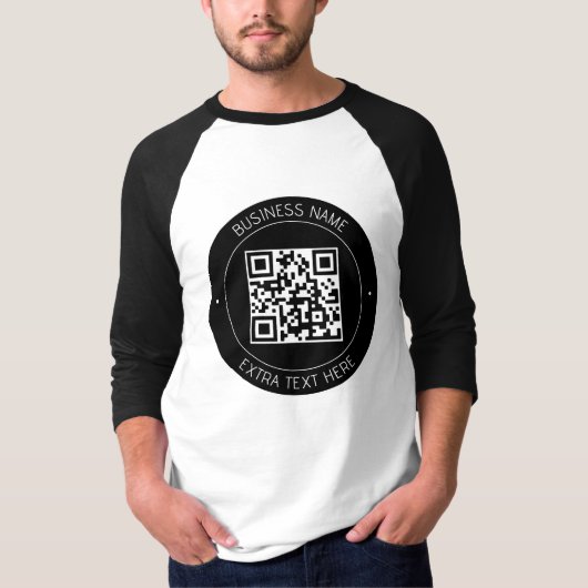 Uw QR-code & bewerkbare tekst | Zwart-wit T-shirt (Voorkant)