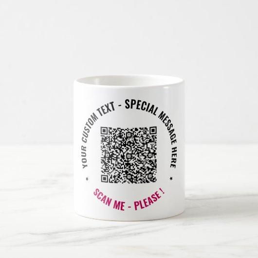 Uw QR Code Coffee Mok met aangepaste tekst en kleu (Center)