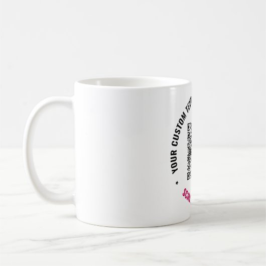 Uw QR Code Coffee Mok met aangepaste tekst en kleu (Links)