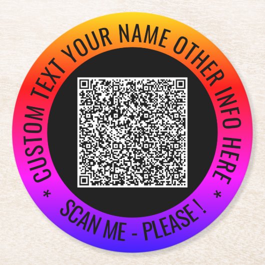Uw QR Code en Aangepaste Tekst Papier Onderzetter (Voorkant)